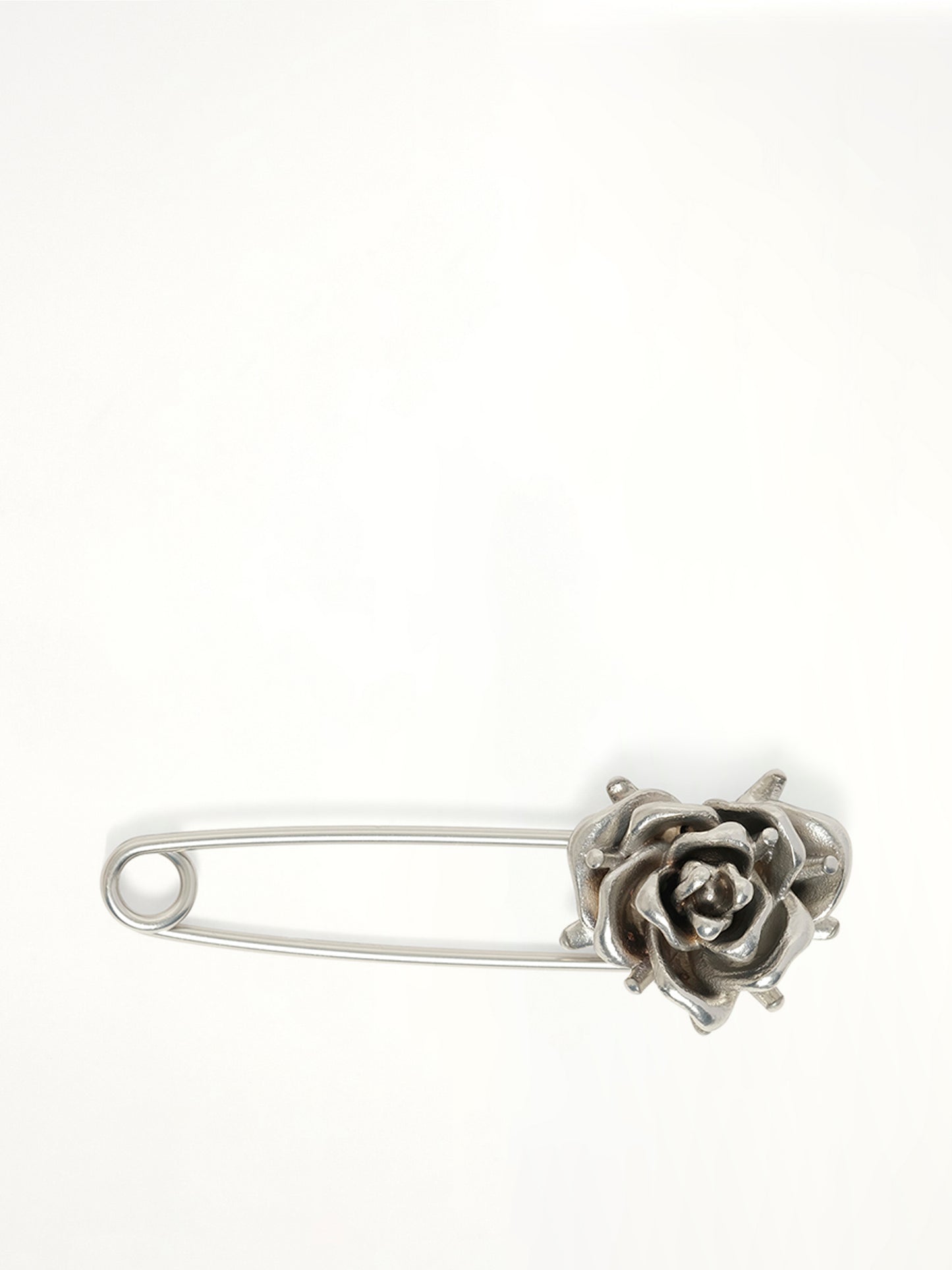 Small Spiky Rose Pin Brooch in Silver/Black