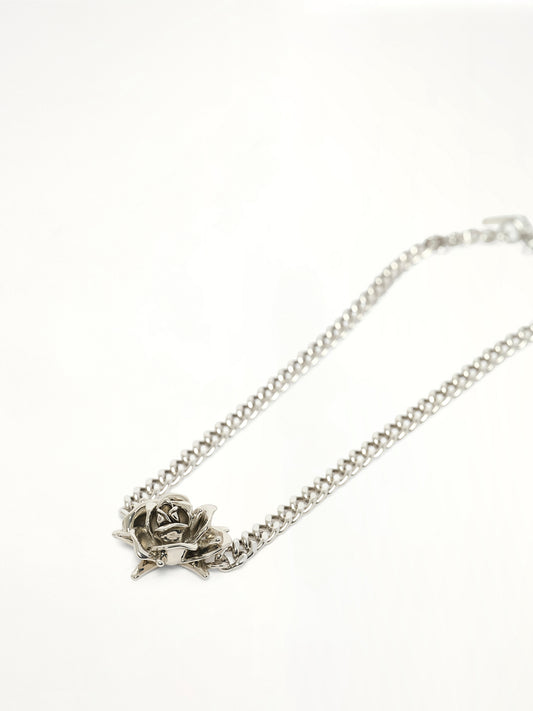 Spiky Rose Necklace in Silver