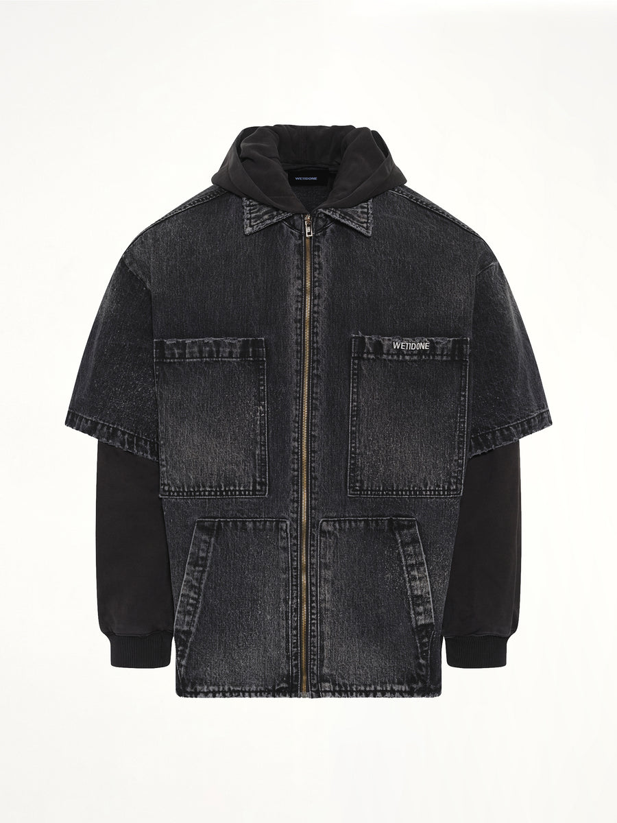 Faded Layered Hoodie Jacket in Black