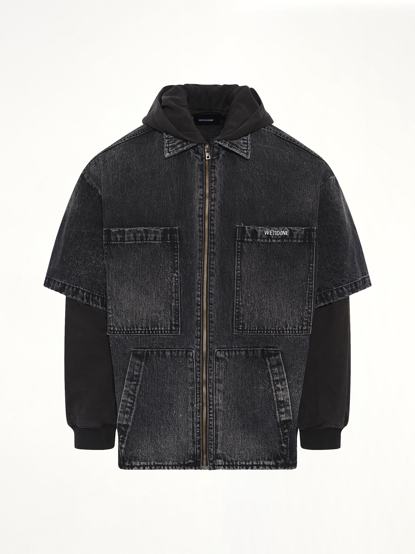 Faded Layered Hoodie Jacket in Black