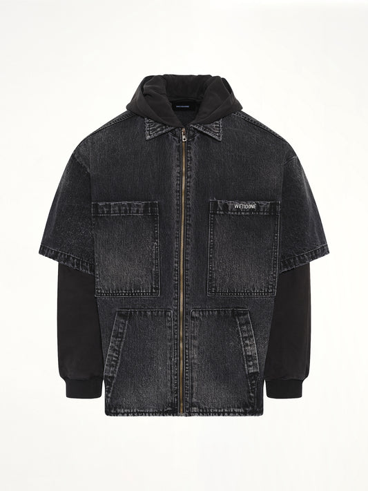 Faded Layered Hoodie Jacket in Black