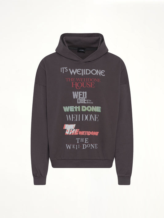 Multi Logo Print Hoodie in Grey