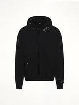 Piercing Detail Zip-Up Hoodie in Black