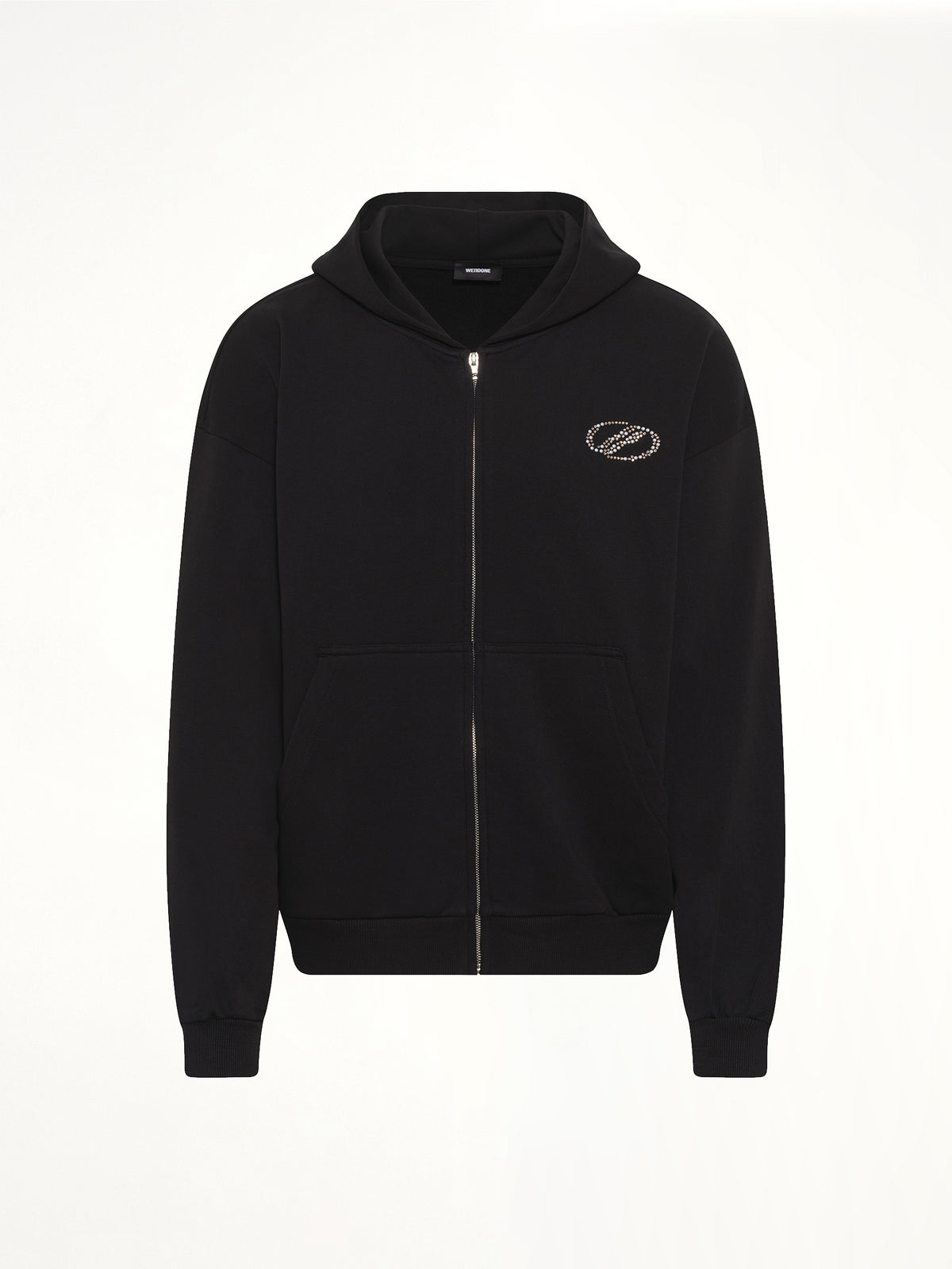 Rhinestone Zip-Up Balloon Hoodie in Black