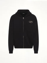Rhinestone Zip-Up Balloon Hoodie in Black