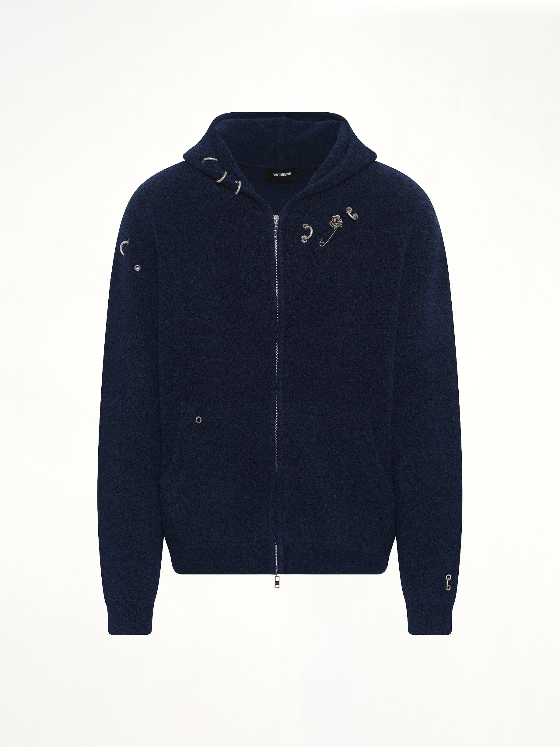 Rose with Thorns Zip-Up Hoodie in Dark Navy