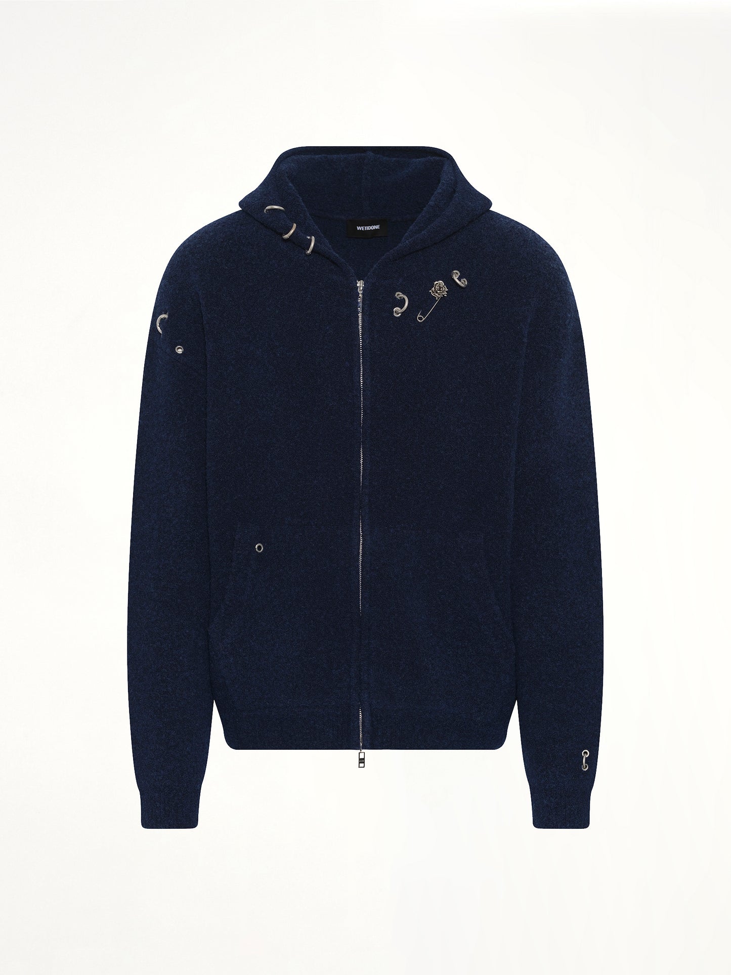 Rose with Thorns Zip-Up Hoodie in Dark Navy