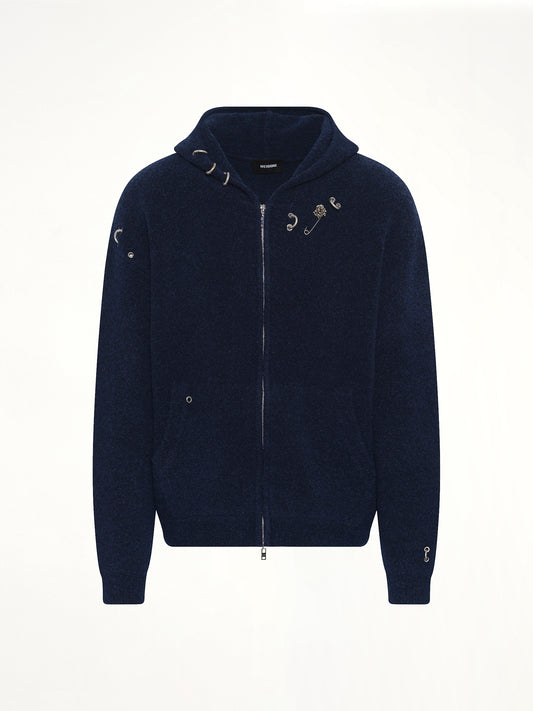 Rose with Thorns Zip-Up Hoodie in Dark Navy