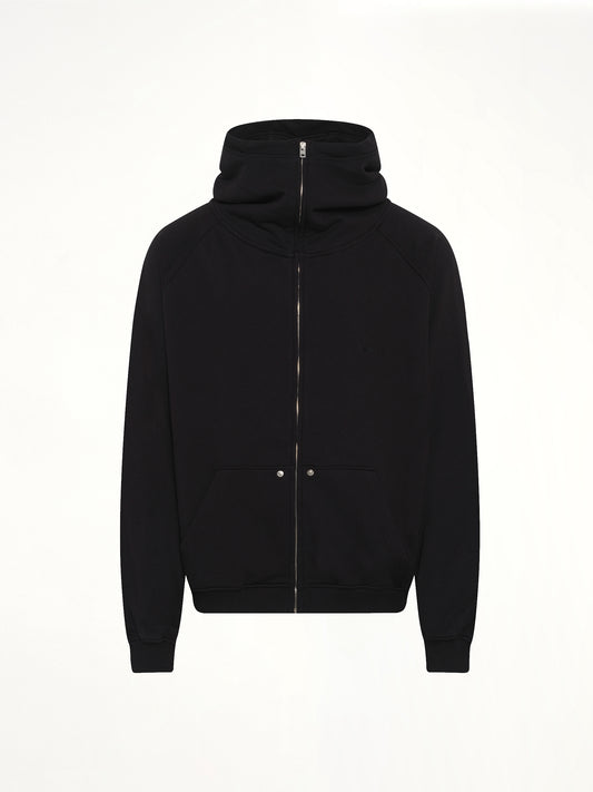Snap-Detail Jersey Zip-Up Hoodie in Black
