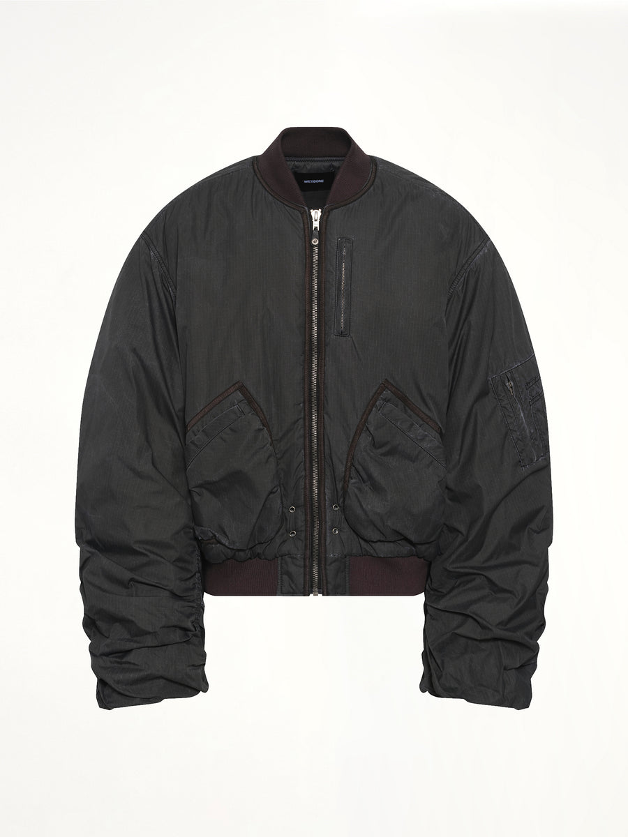 Washed Nylon Bomber in Black