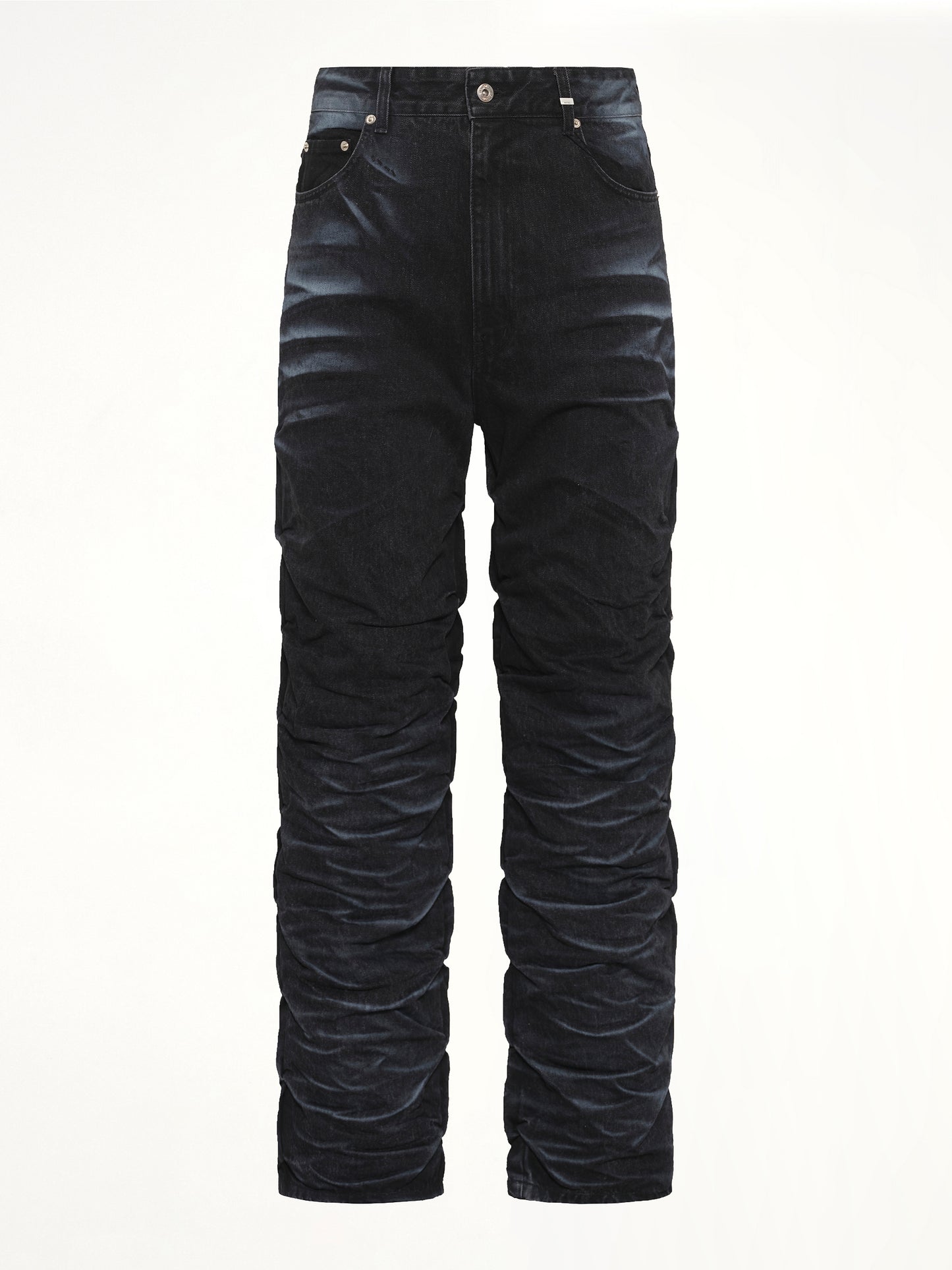 Textured Fold Denim Jeans in Black