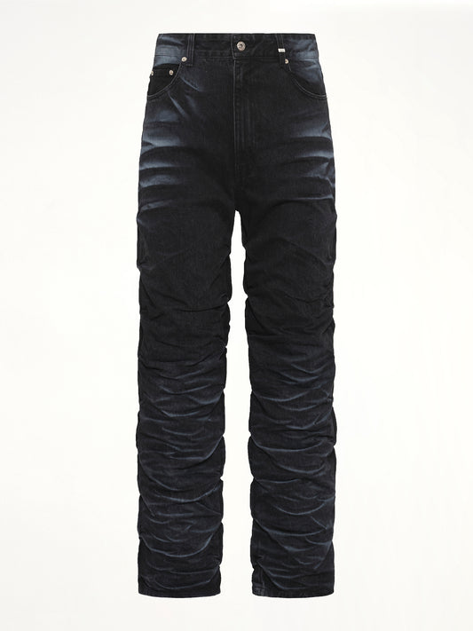 Textured Fold Denim Jeans in Black