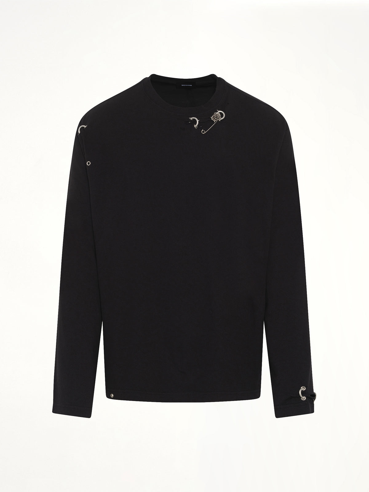 Piercing Detail Long Sleeve T-Shirt in Black