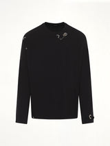 Piercing Detail Long Sleeve T-Shirt in Black