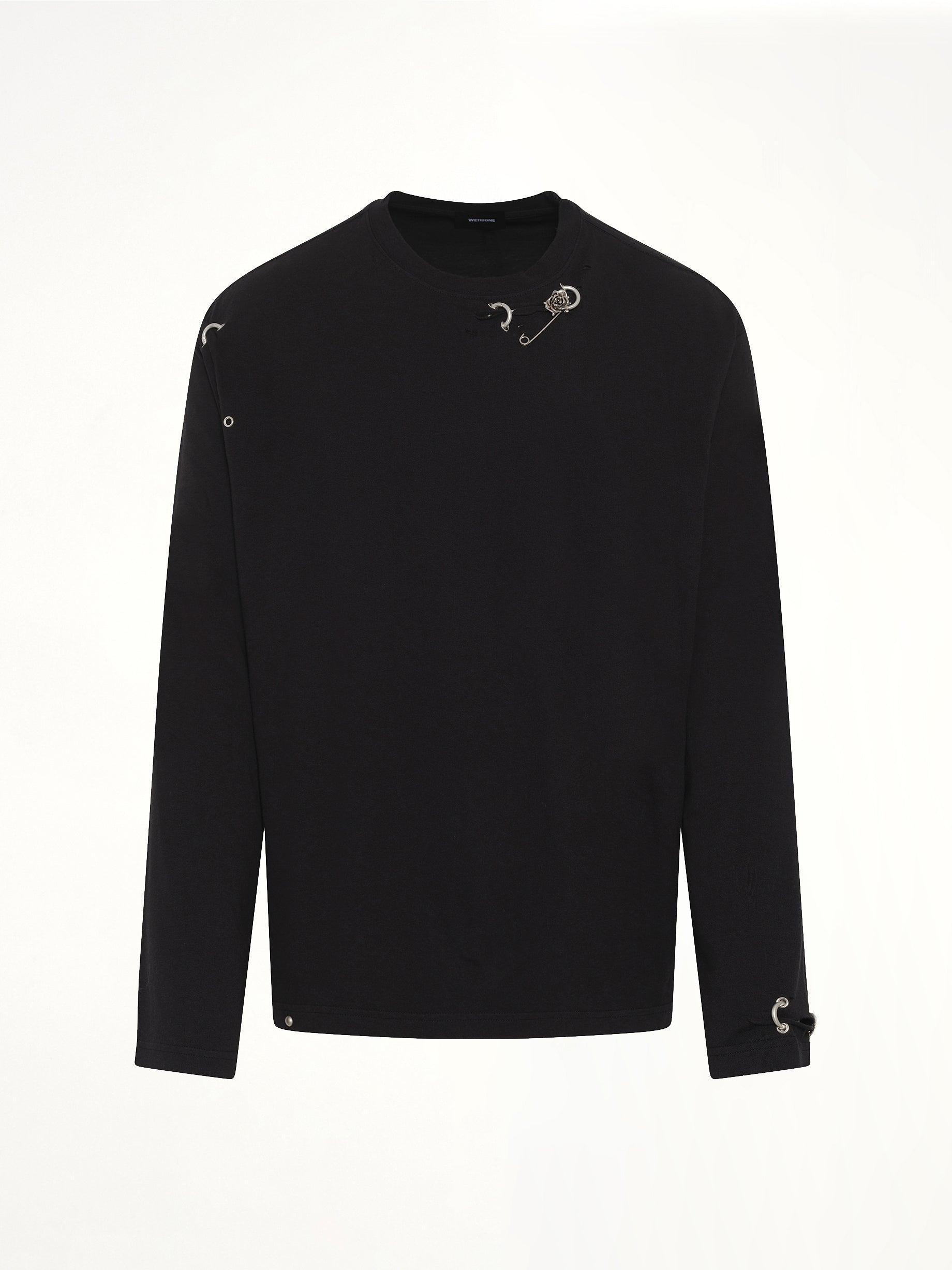 Piercing Detail Long Sleeve T-Shirt in Black