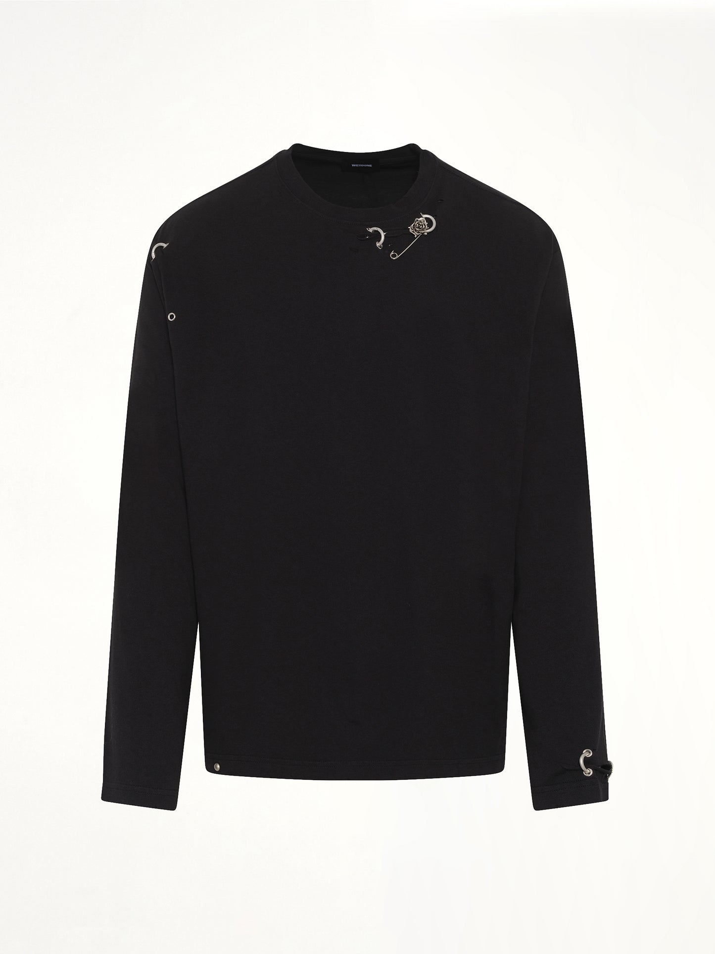 Piercing Detail Long Sleeve T-Shirt in Black