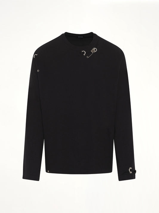 Piercing Detail Long Sleeve T-Shirt in Black