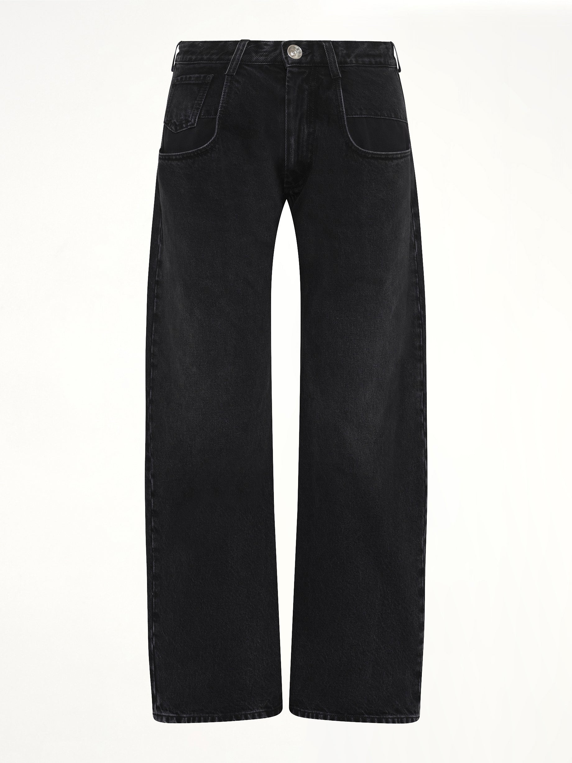 Straight Jeans with Contrasted Pockets in Black