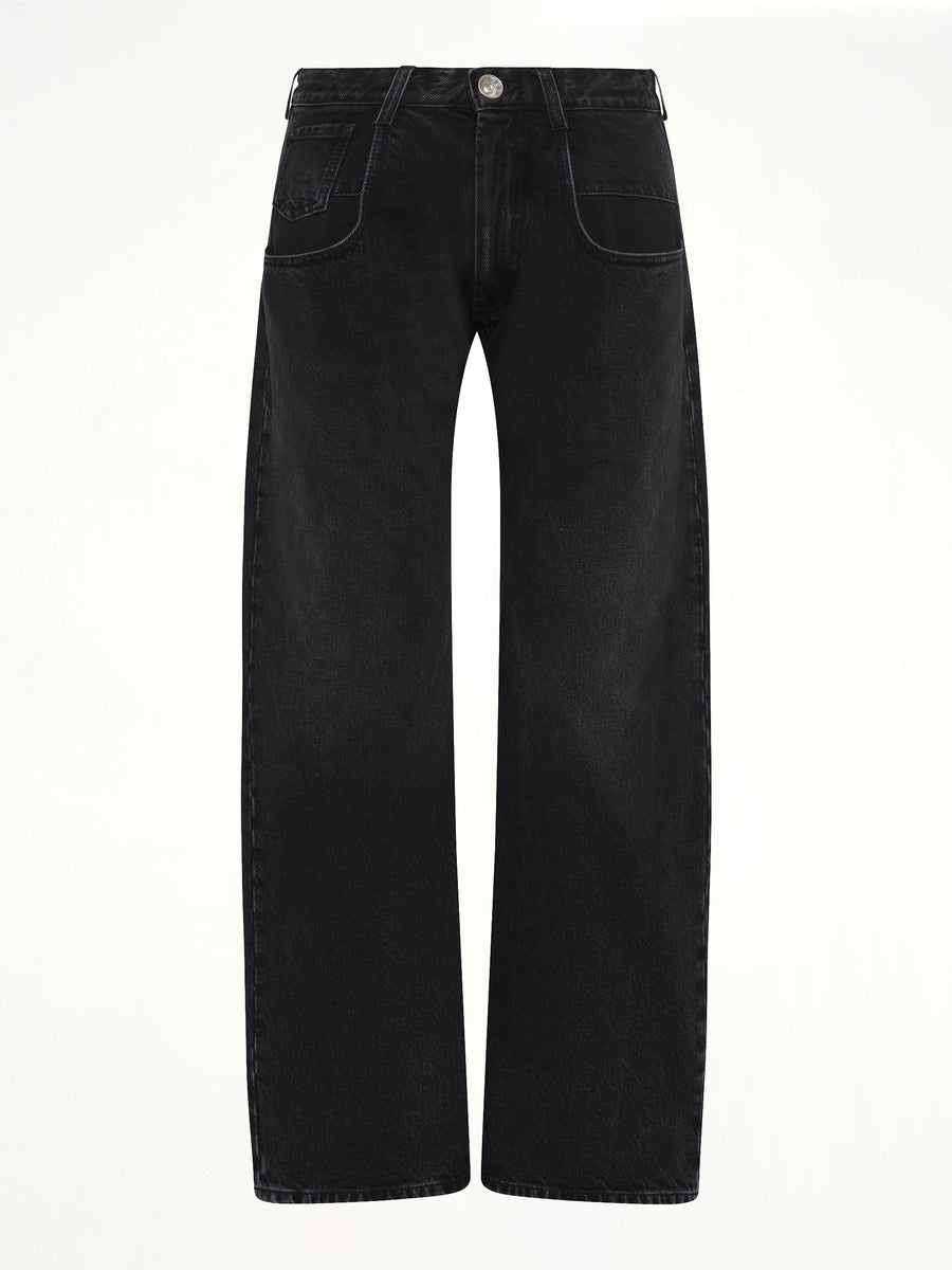 Straight Jeans with Contrasted Pockets in Black