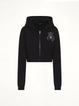 Teddy Bear Zip-Up Slim-Fit Hoodie in Black