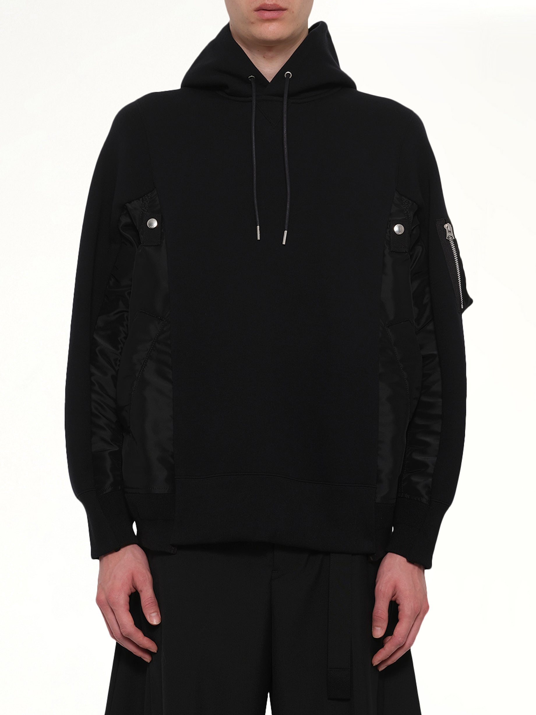Sponge Sweat x Nylon Twill Hoodie in Black