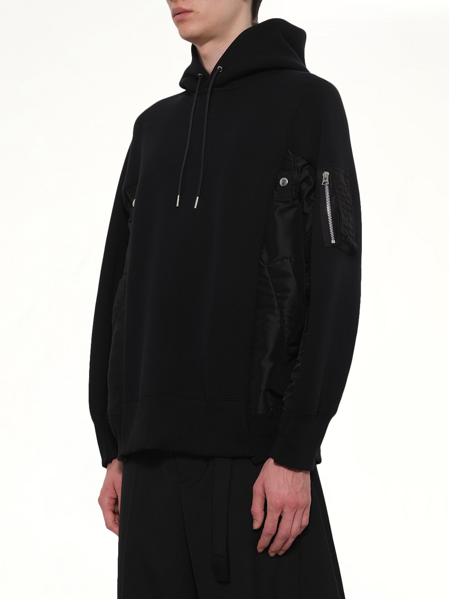 Sponge Sweat x Nylon Twill Hoodie in Black