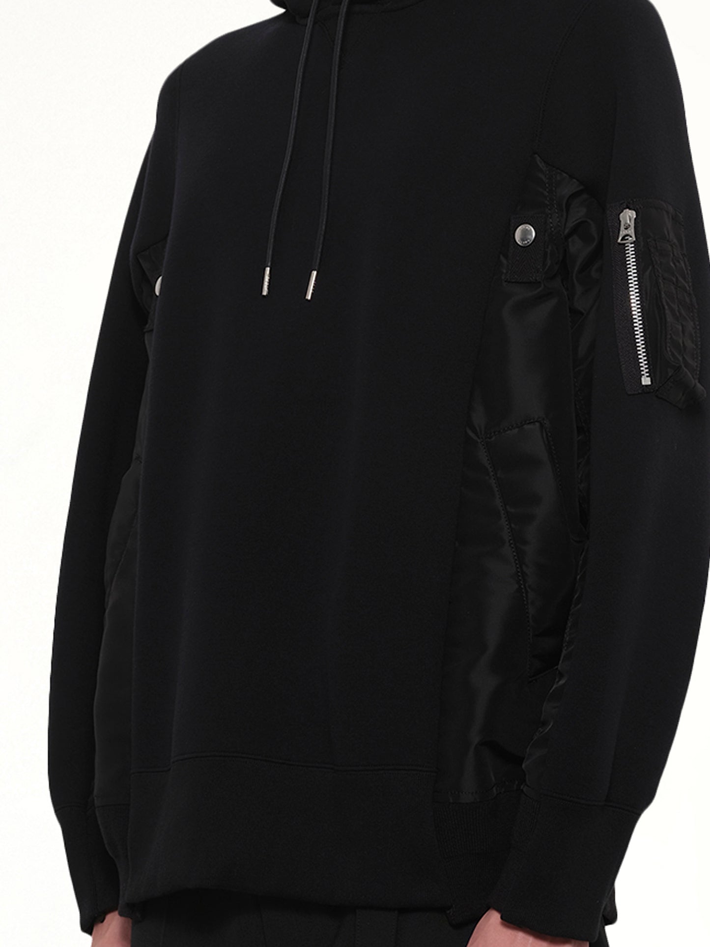 Sponge Sweat x Nylon Twill Hoodie in Black