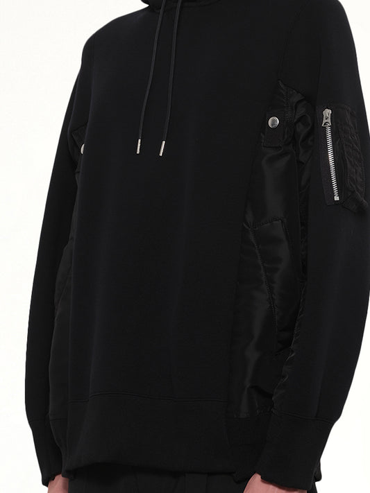 Sponge Sweat x Nylon Twill Hoodie in Black