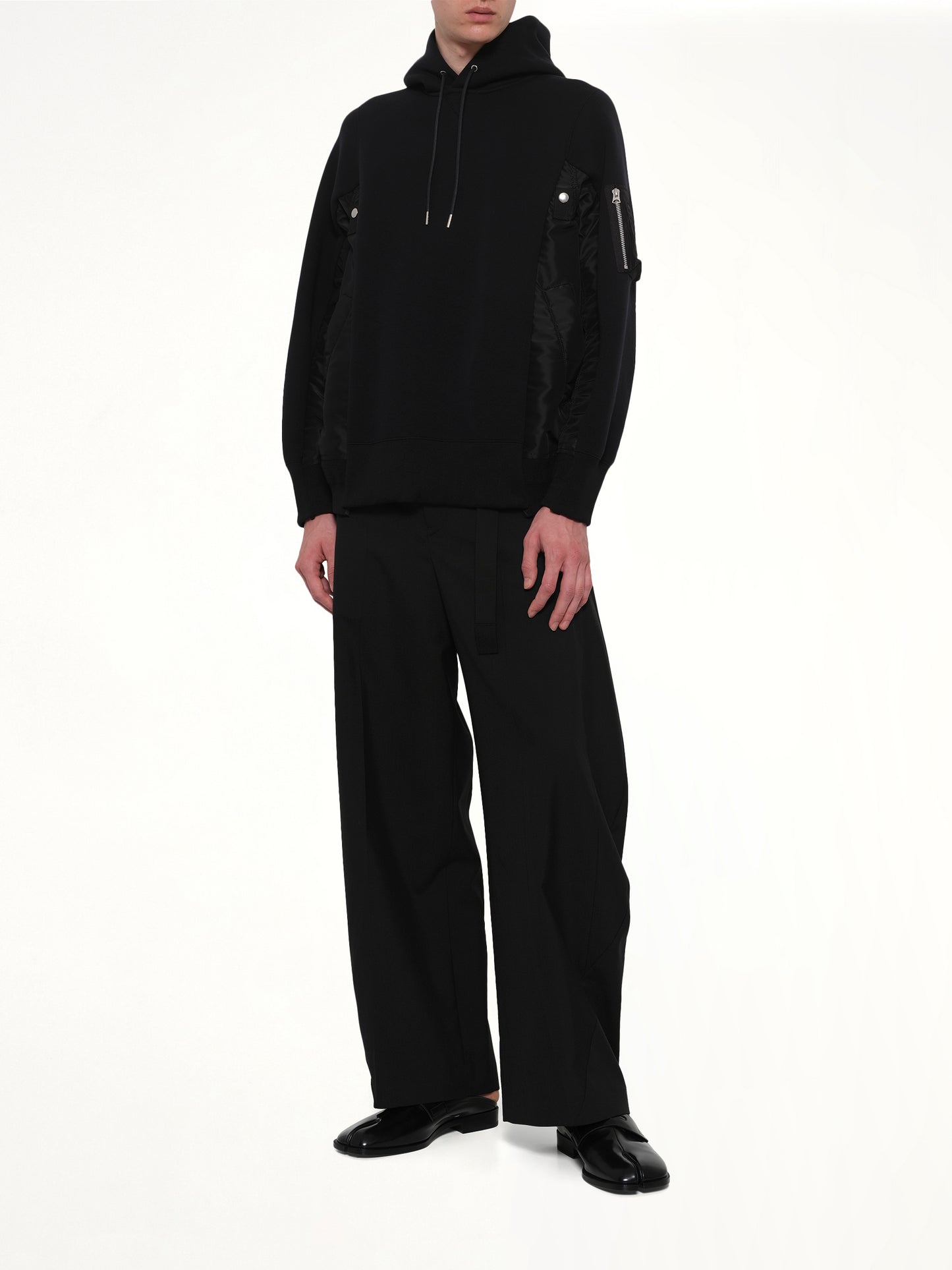 Sponge Sweat x Nylon Twill Hoodie in Black