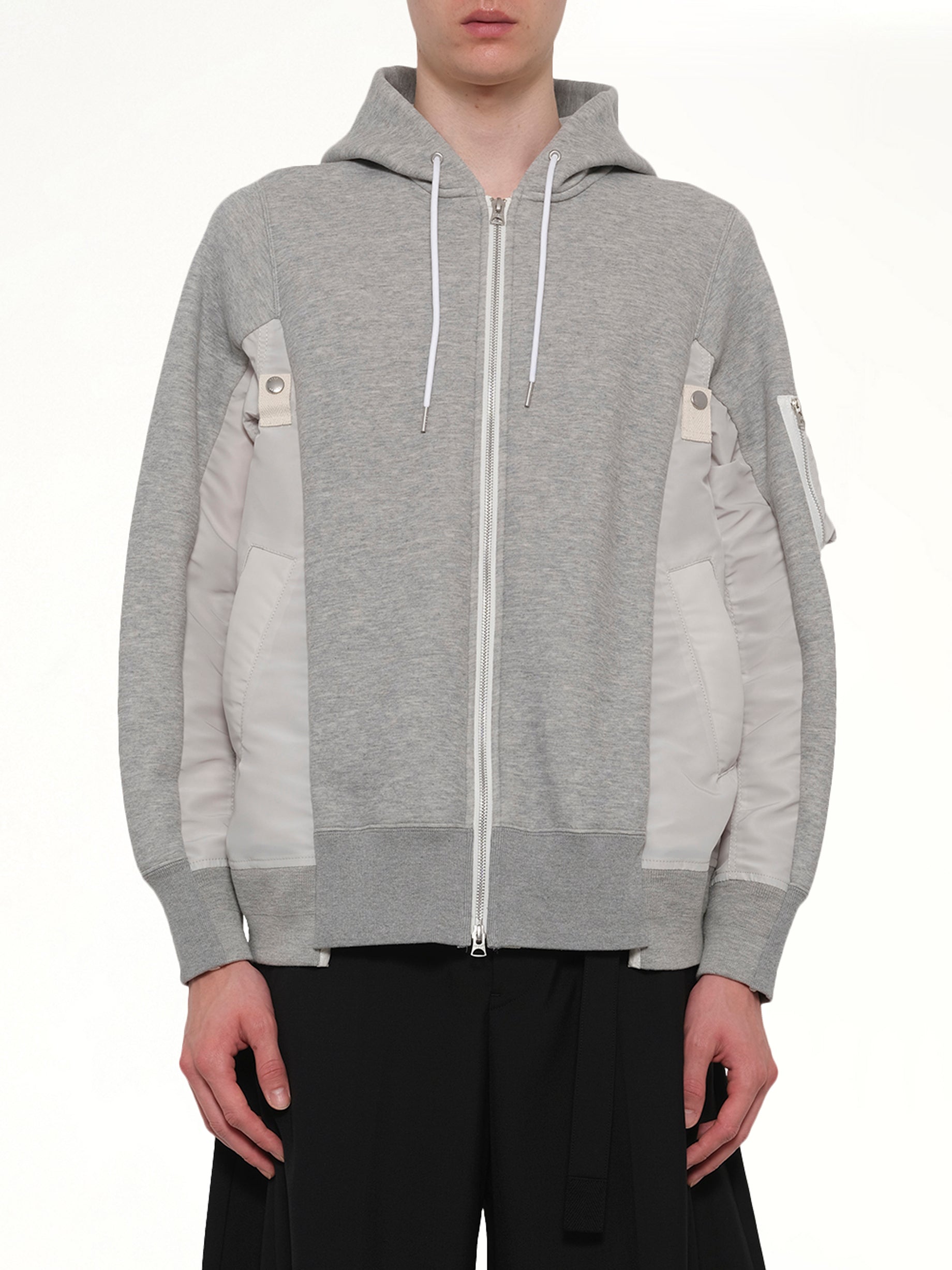Sponge Sweat x Nylon Twill Hoodie in Light Gray