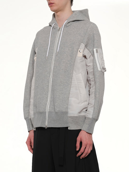 Sponge Sweat x Nylon Twill Hoodie in Light Gray