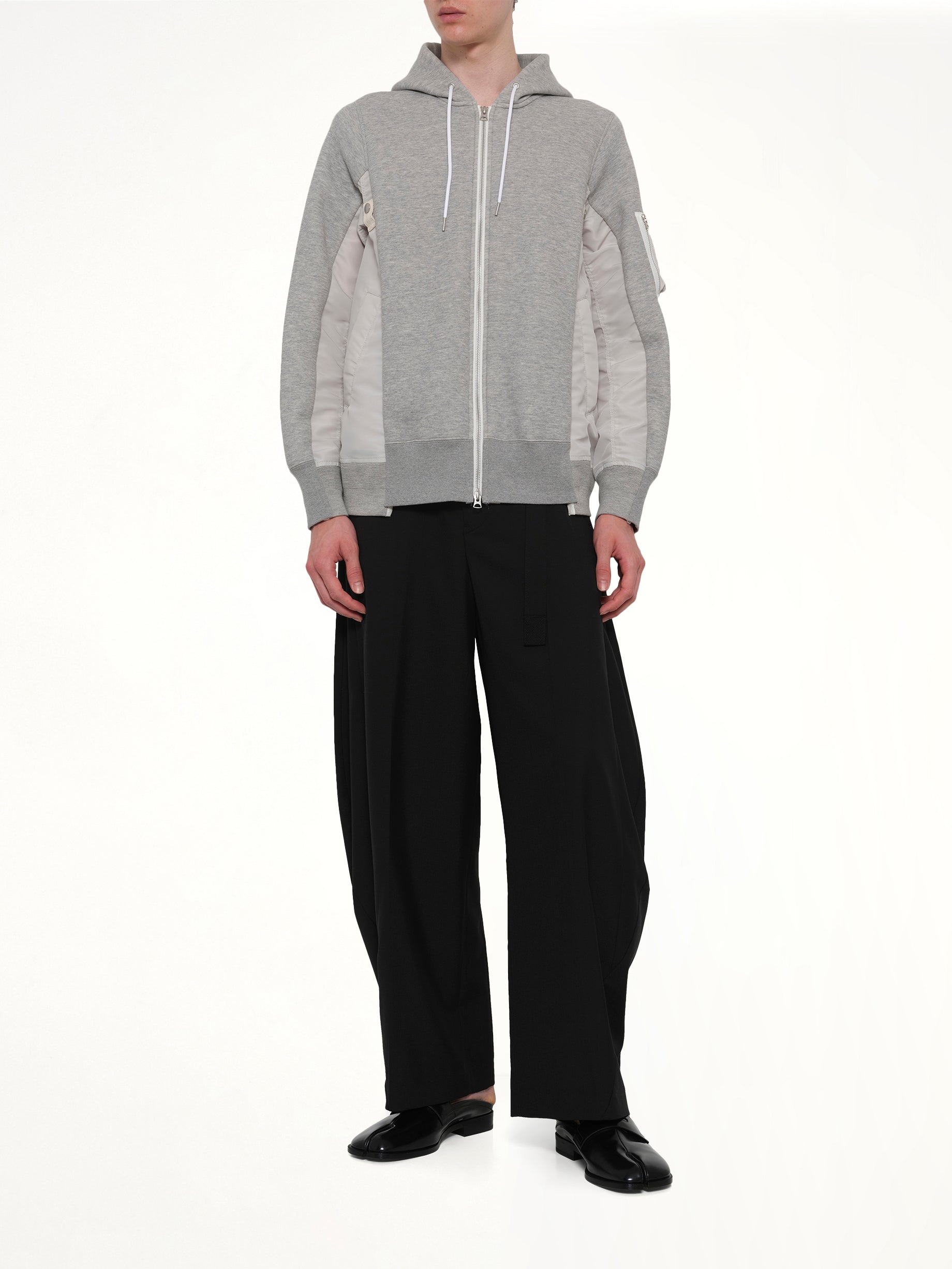 SACAI , 
, Sponge Sweat x Nylon Twill Hoodie in Light Gray Full Reference from MARAIS