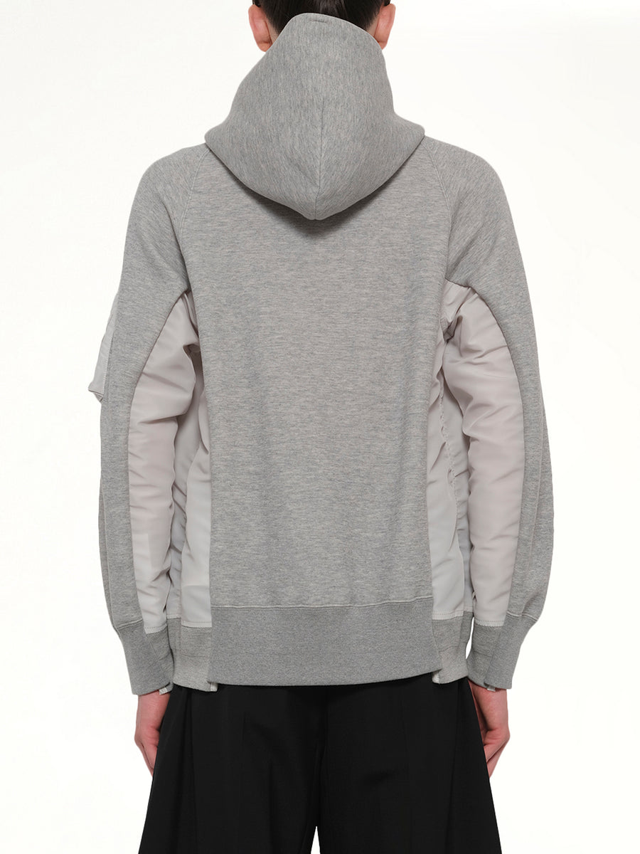 Sponge Sweat x Nylon Twill Hoodie in Light Gray