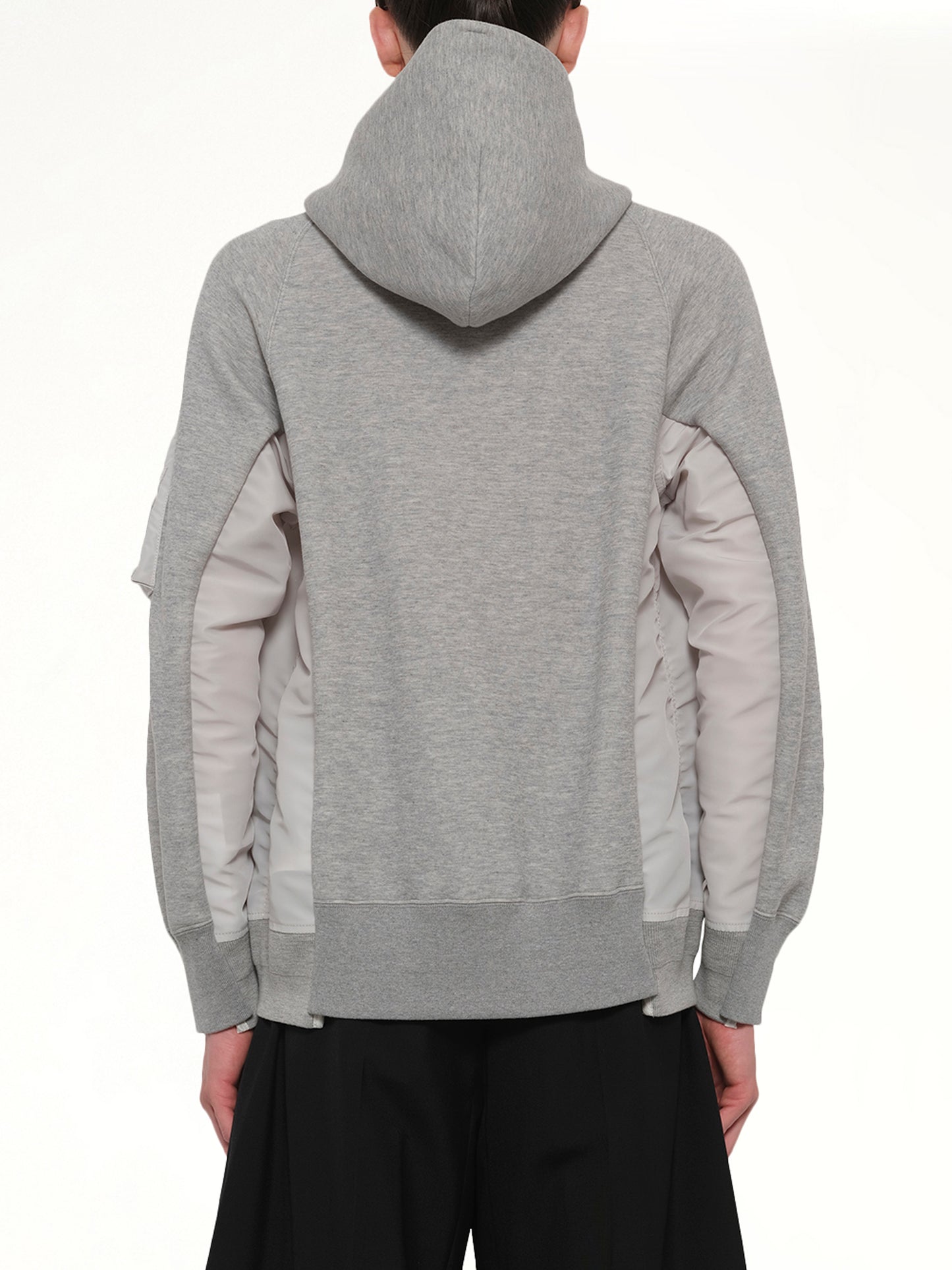 Sponge Sweat x Nylon Twill Hoodie in Light Gray