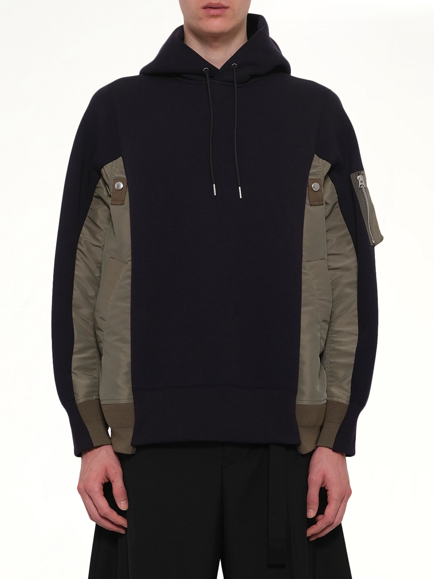 Sponge Sweat x Nylon Twill Hoodie in Navy/Khaki
