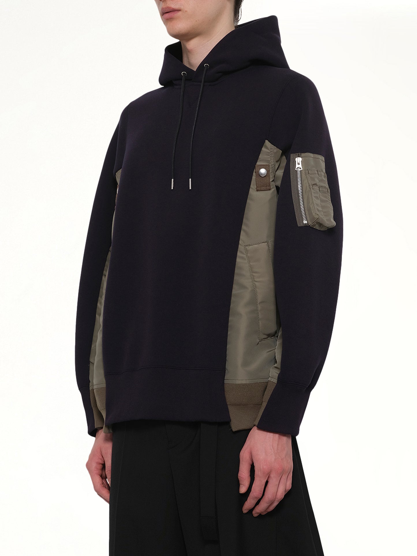 Sponge Sweat x Nylon Twill Hoodie in Navy/Khaki
