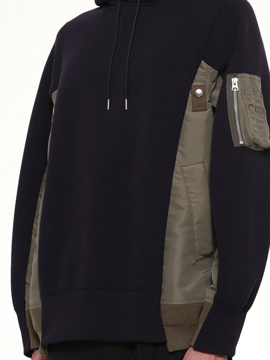 Sponge Sweat x Nylon Twill Hoodie in Navy/Khaki