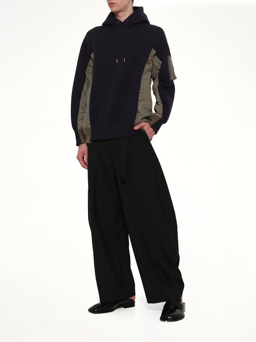 Sponge Sweat x Nylon Twill Hoodie in Navy/Khaki