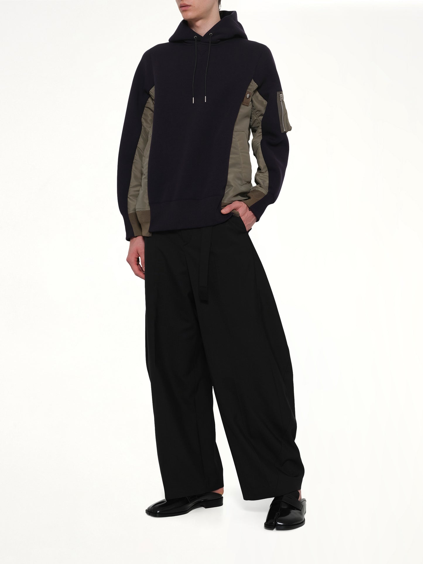 Sponge Sweat x Nylon Twill Hoodie in Navy/Khaki