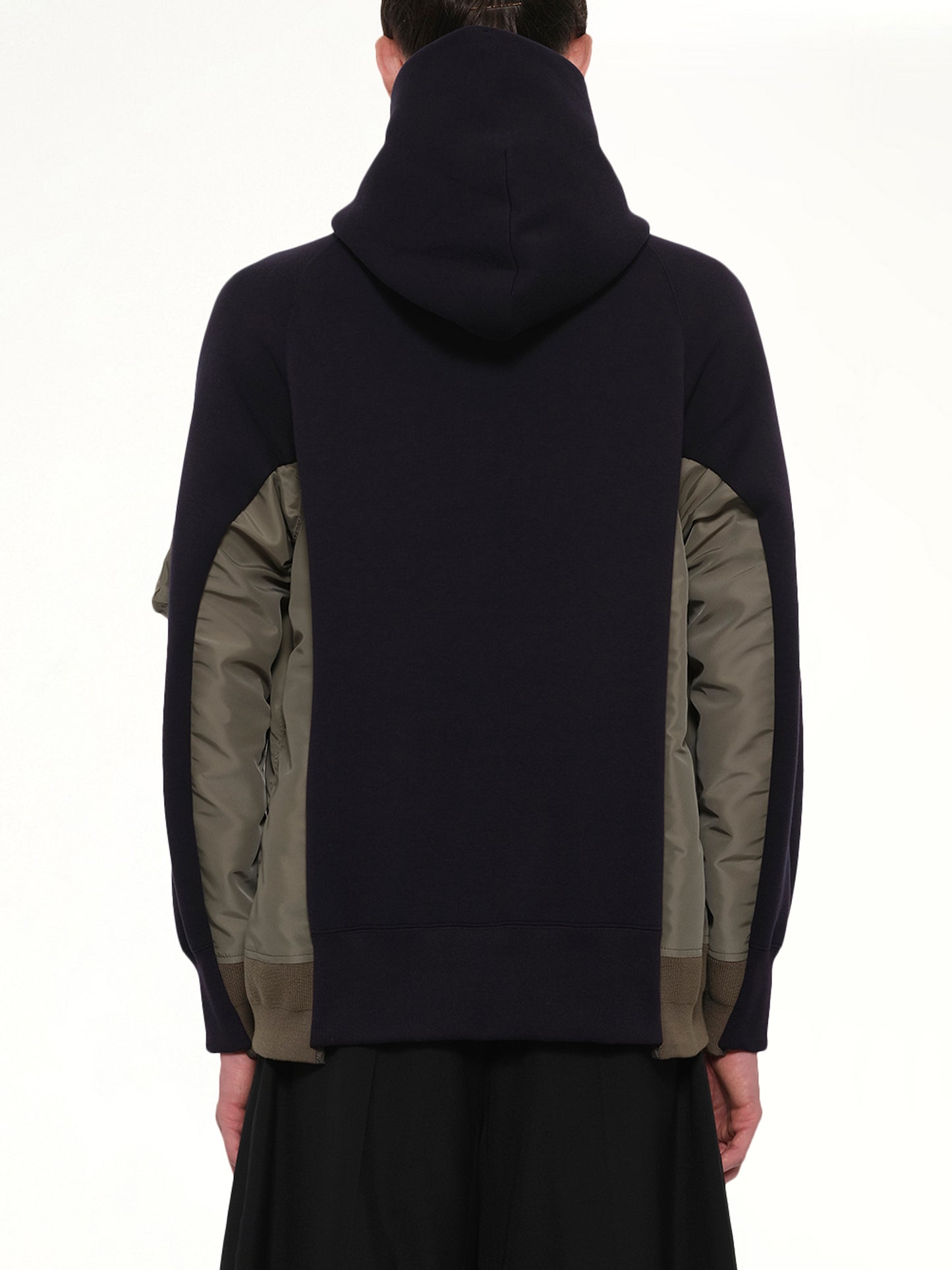 Sponge Sweat x Nylon Twill Hoodie in Navy/Khaki