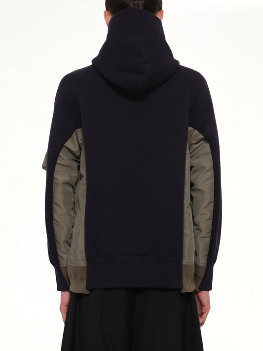Sponge Sweat x Nylon Twill Hoodie in Navy/Khaki