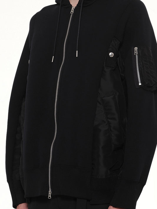 Sponge Sweat x Nylon Twill Zip Hoodie in Black