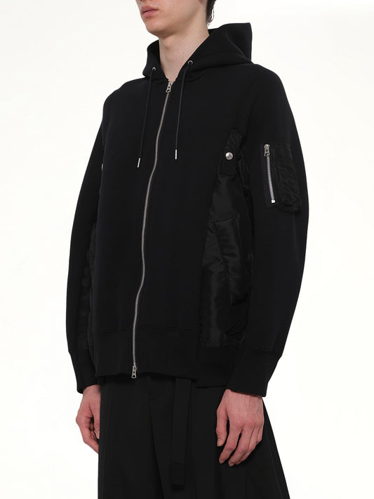 Sponge Sweat x Nylon Twill Zip Hoodie in Black