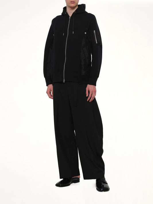 Sponge Sweat x Nylon Twill Zip Hoodie in Black