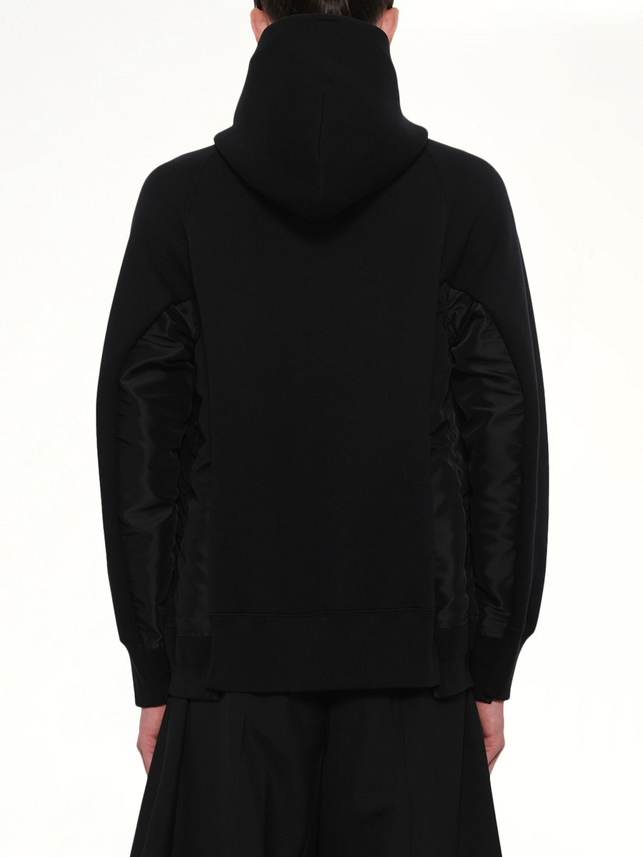 Sponge Sweat x Nylon Twill Zip Hoodie in Black