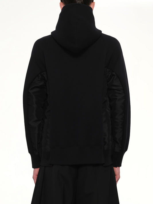 Sponge Sweat x Nylon Twill Zip Hoodie in Black