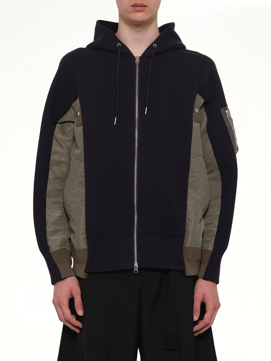 Sponge Sweat x Nylon Twill Zip Hoodie in Navy/Khaki