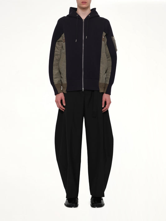 Sponge Sweat x Nylon Twill Zip Hoodie in Navy/Khaki