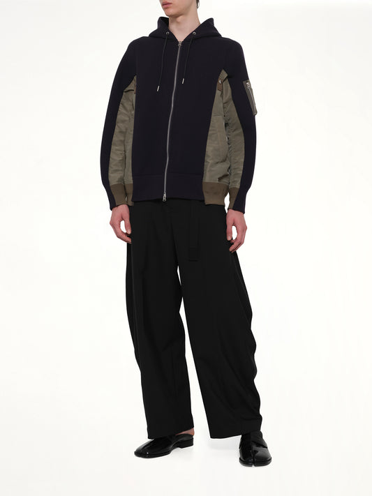 Sponge Sweat x Nylon Twill Zip Hoodie in Navy/Khaki