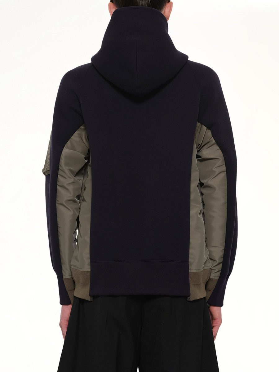Sponge Sweat x Nylon Twill Zip Hoodie in Navy/Khaki